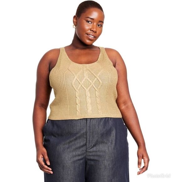 Kika Vargas x Target Gold Metallic Cable Knit Tank Top Sweater Womens Plus 3X - Picture 3 of 12